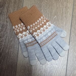 Brown and Gray Knit Gloves